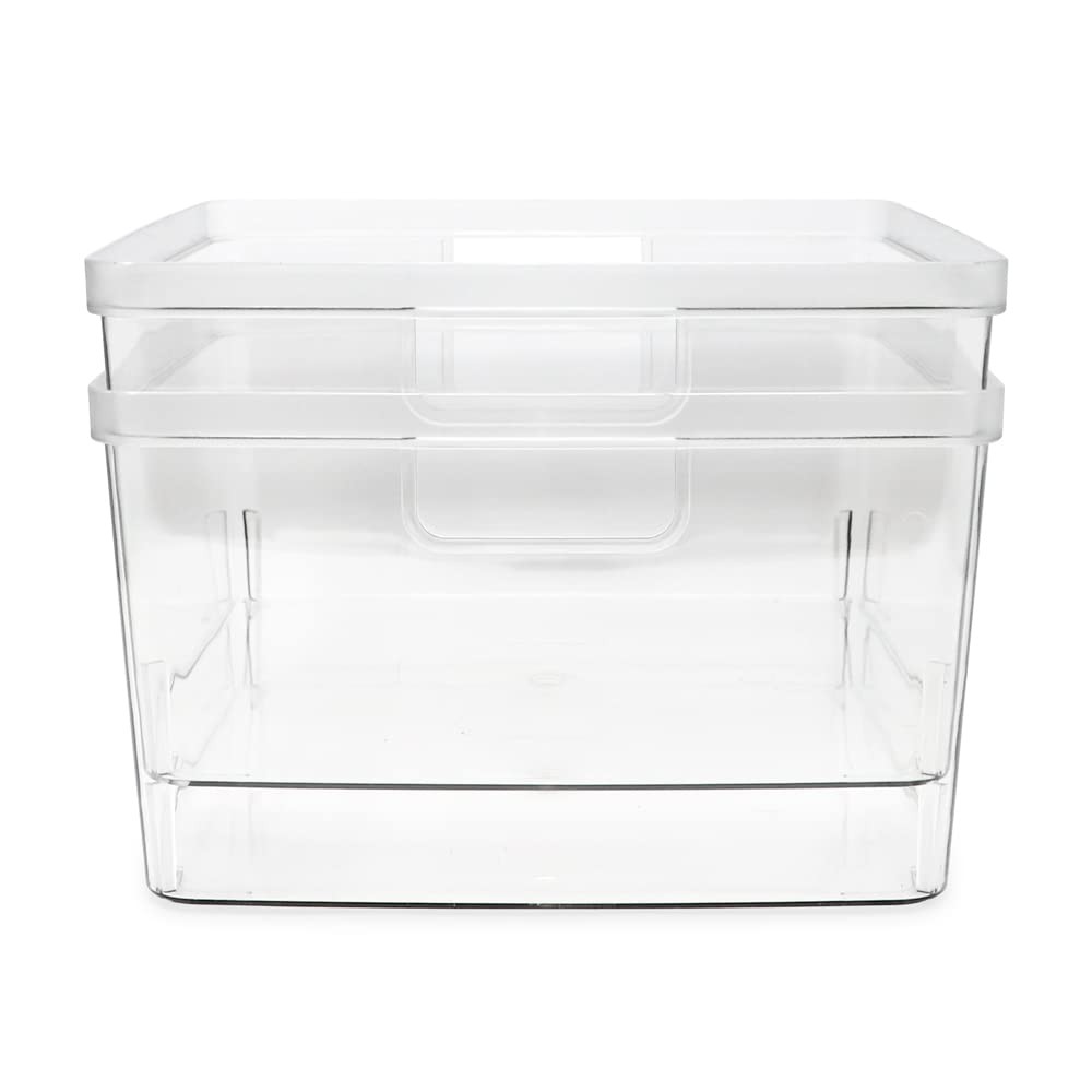 Isaac Jacobs 2 Pack Square Clear Storage Bins (10” L x 10” W x 6.1” H) w/Cutout
