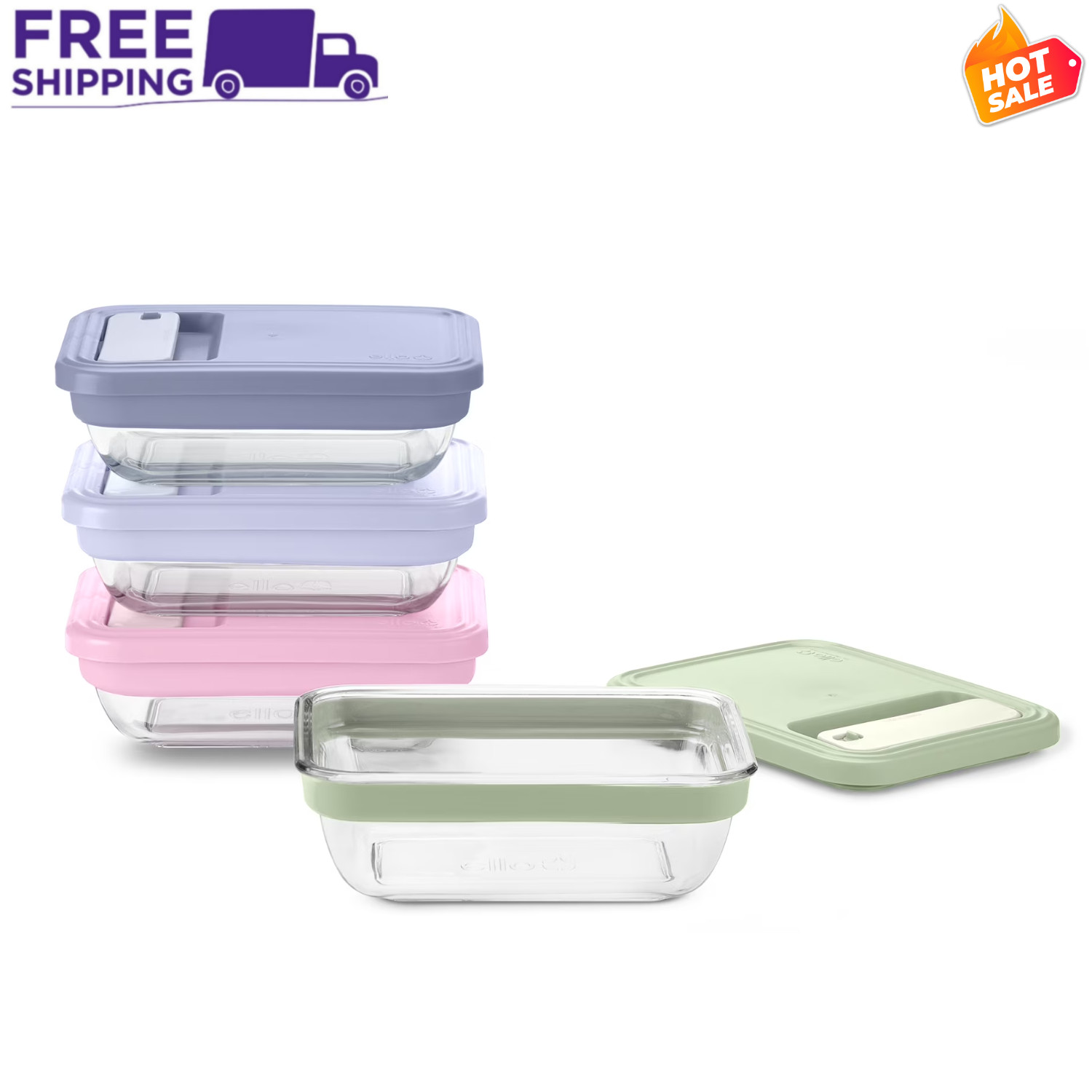 Ello Fresh Stack Glass Meal Prep Set 3.7 Cup 8 Piece Food Storage