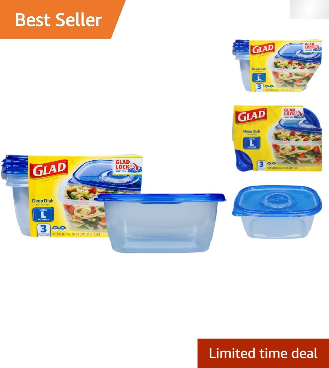 3-Pack of 64 Oz Microwave Safe Deep Dish Containers – Perfect for Soups & Salads