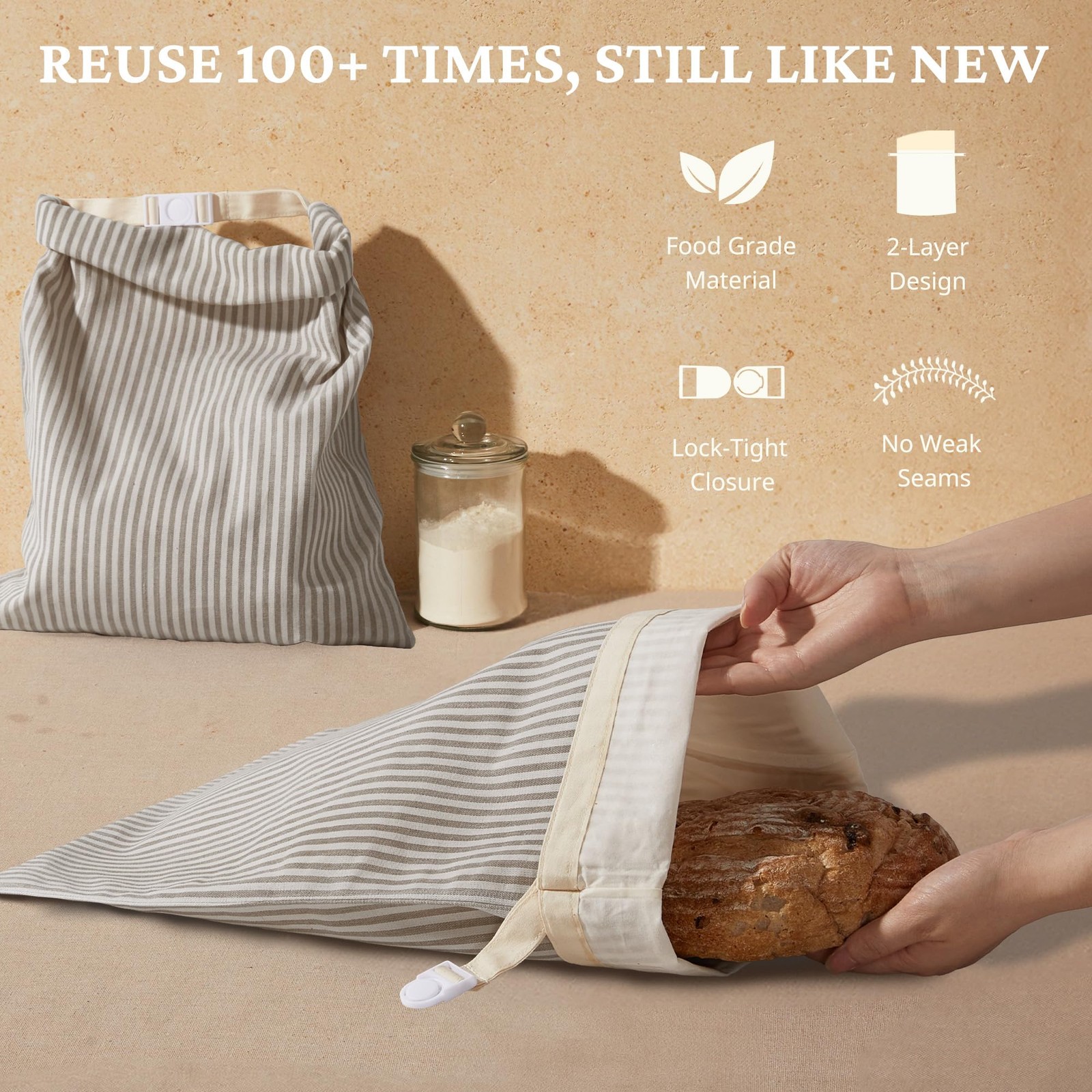 BRONYPRO Reusable Beeswax Linen Bread Bags – 2-Pack for Homemade Sourdough