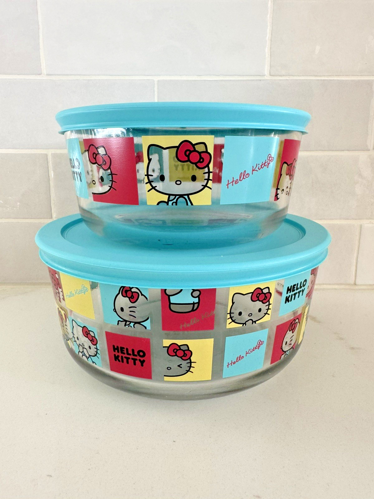 Pyrex Hello Kitty Glass Storage Set 4 piece – Set of 2 NEW!