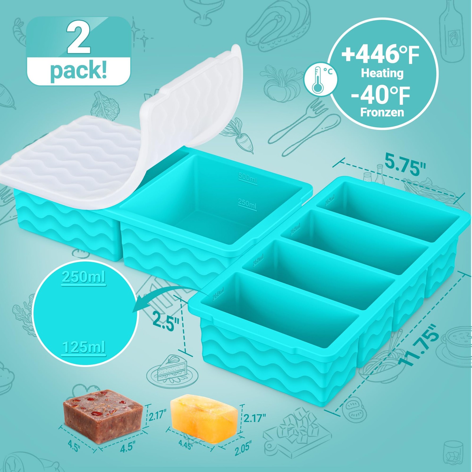 Silicone Soup Freezer Trays, 250ml 125ml Portion Containers, Meal Prep, Blue