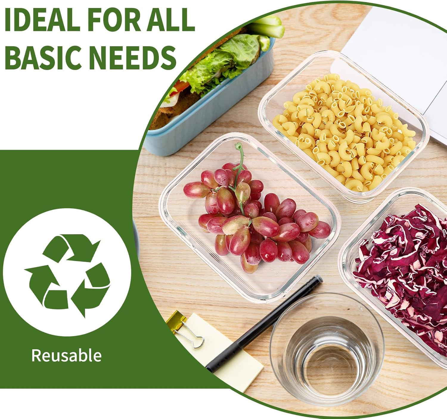 Skroam 5-Packs 36OZ Glass Food Storage Containers with Lids Airtight, Glass Meal