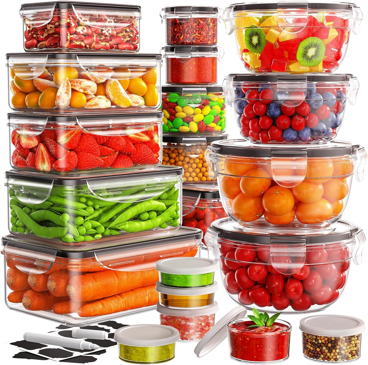 40 PCS Food Storage Containers with Lids Airtight (20 Lids &20 Containers)-Leak