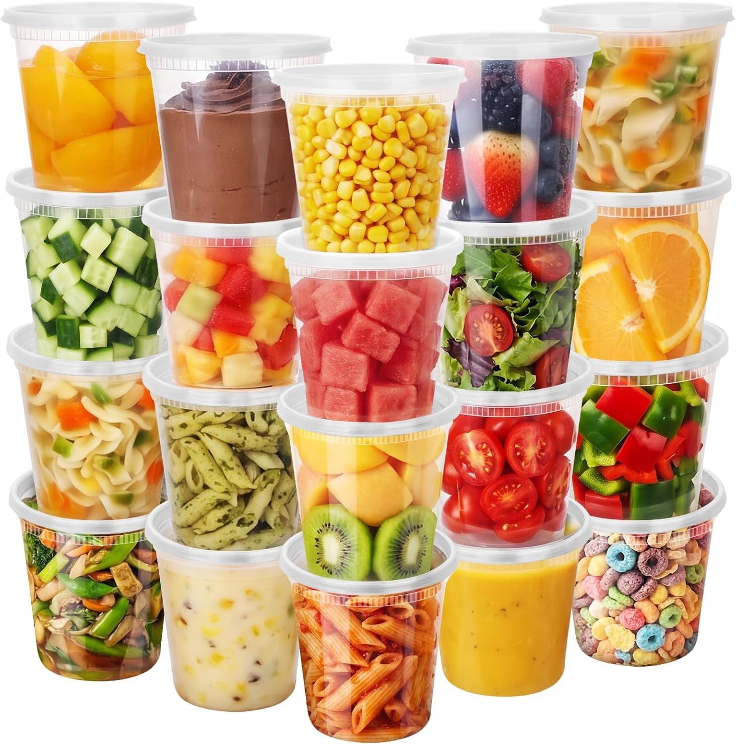 96 Pack 192-Piece Deli Containers W/ Lids 32/16/12/8 oz X 24 Set Each Leak-Proof