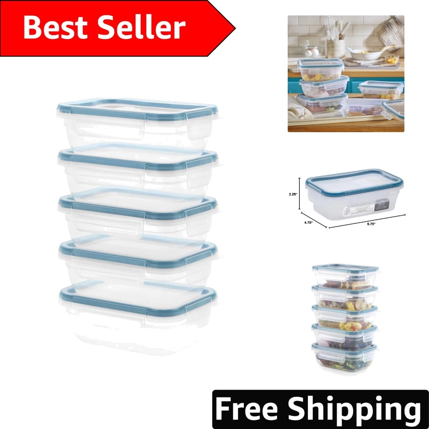 Total Solutions 5-Pack of 3-Cup Airtight Food Containers – BPA-Free & Leakproof