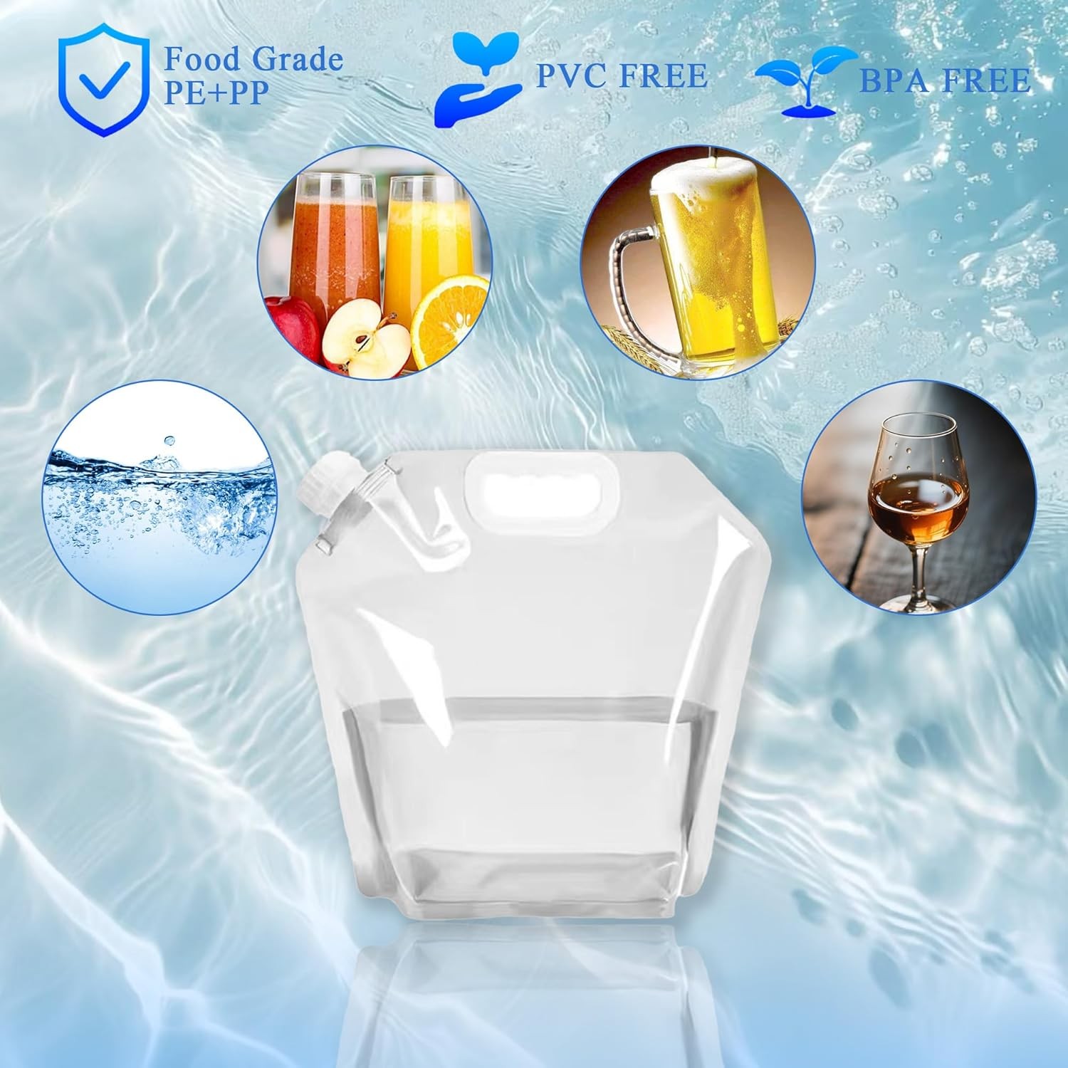 4 Pack Collapsible Water Jugs, 1.3/2.6 Gallon – BPA Free Clear Plastic Water Bag