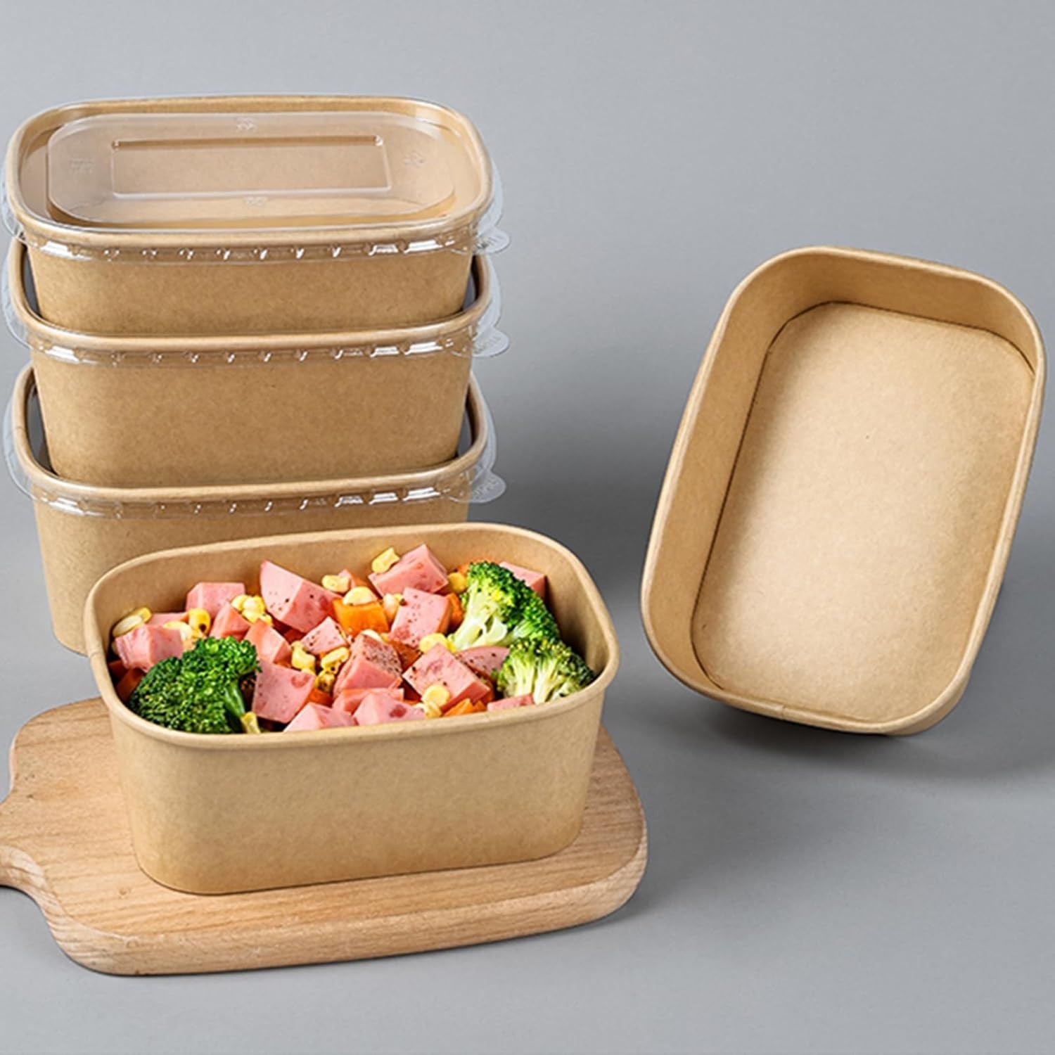 50 Pack 25oz Paper Meal Prep Containers W/ Lids Disposable Kraft Food Containers