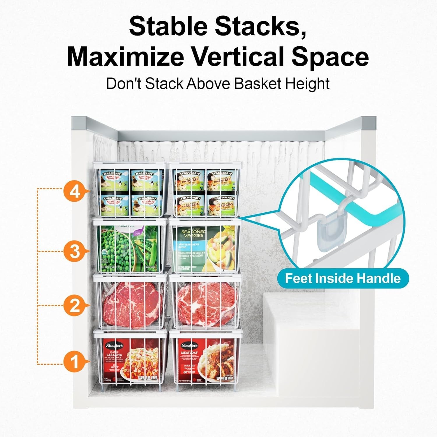 Deep Freezer Organizer Bins – Fits 7 Cu.Ft Chest Freezer, 8 Pack Stackable Wire