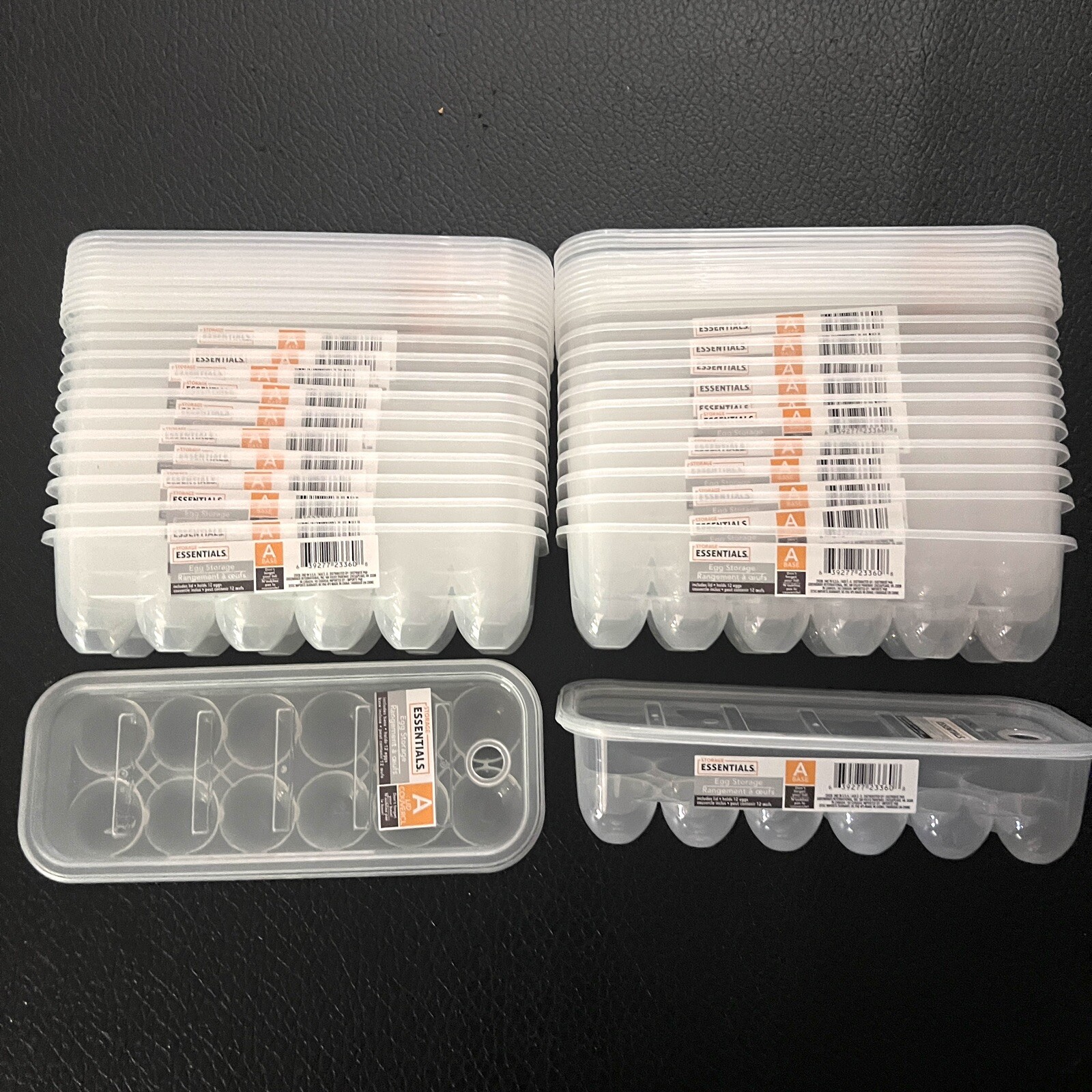 24 Essentials Clear Plastic Egg Storage Containers & To Go Stackable Fridge