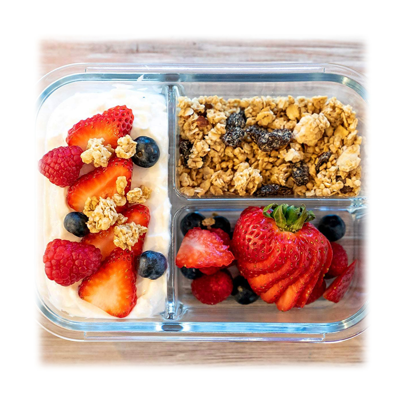 Hello Meal Prep 5-Piece 3-Compartment Leakproof Glass Storage Containers
