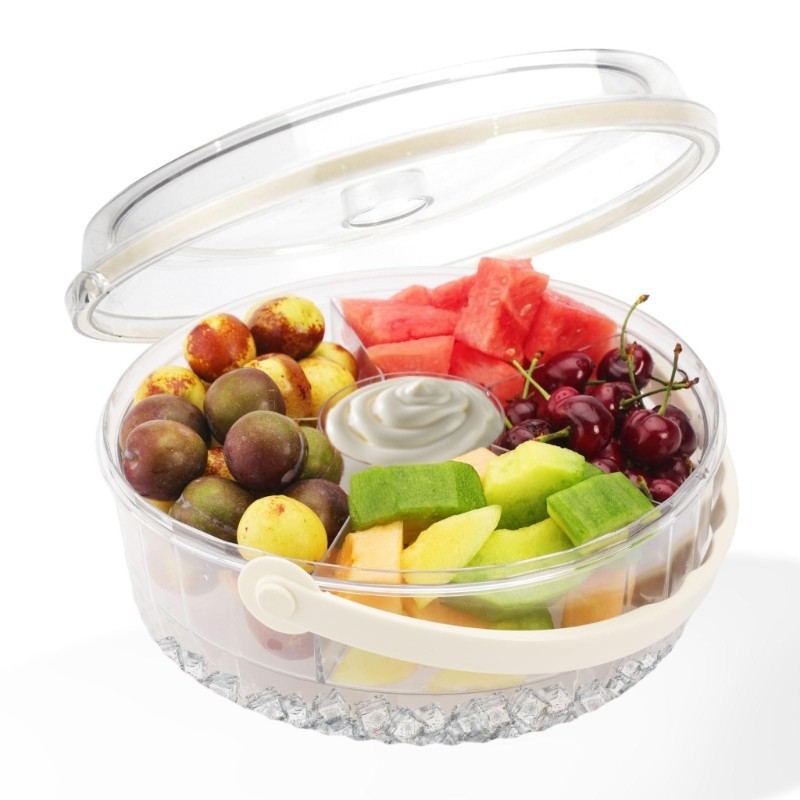Multiple Compartment Chilled Serving Tray With Ice Container and Secure Cover
