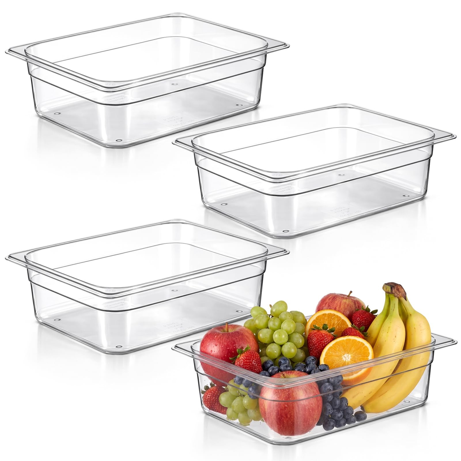 4 Pack 1/2 Size Clear Food Pans, 4 Inch Deep Hotel Pan, Stackable Plastic Foo…