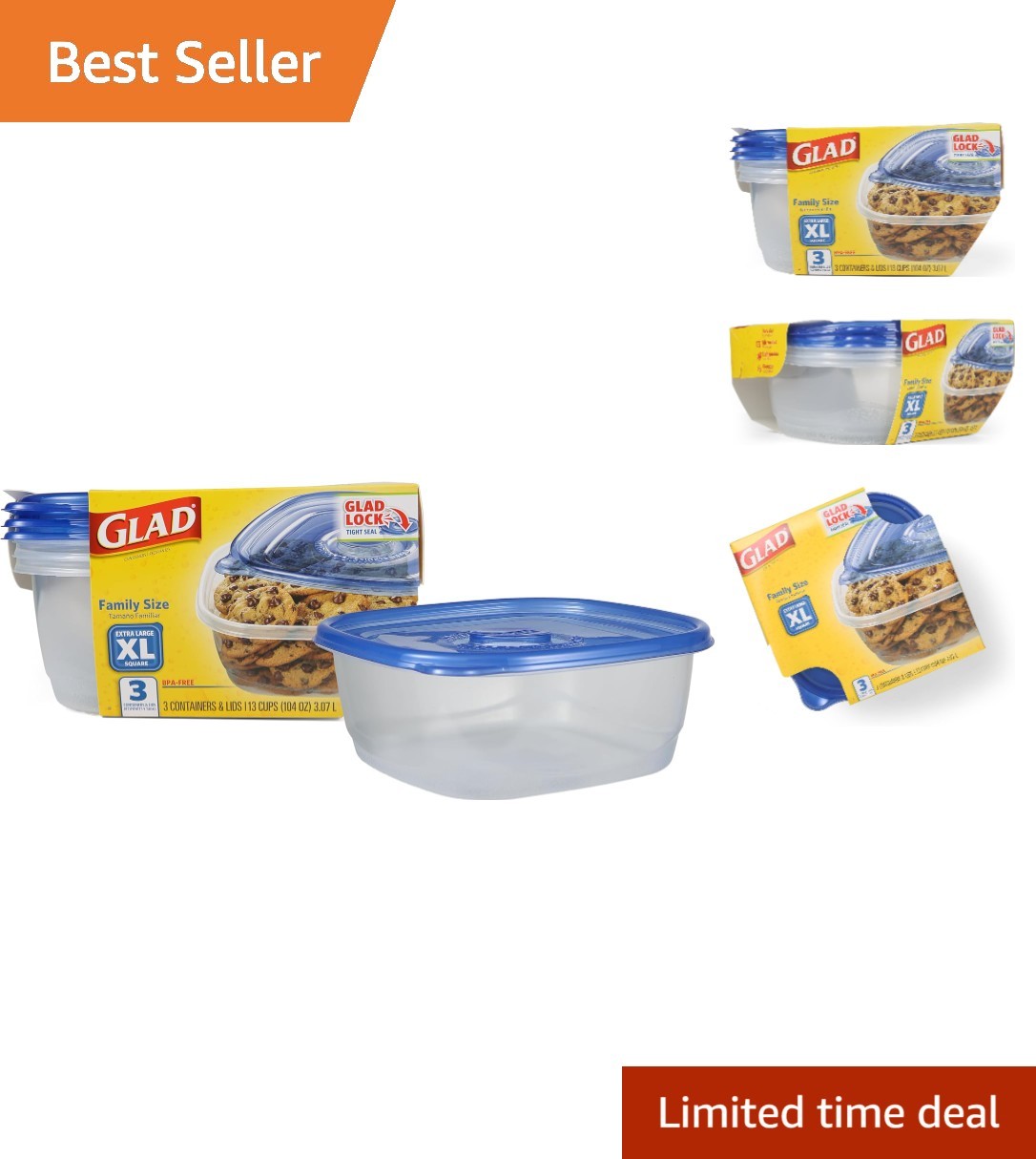 Ware XL 104 Oz BPA-Free Food Storage Containers | 3 Count Set with Lock Tight…