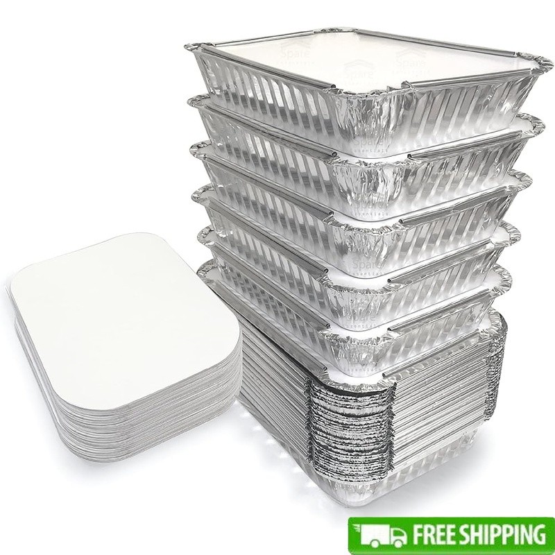 Disposable Aluminum Foil Containers W/ Lids Meal Prep Takeout New