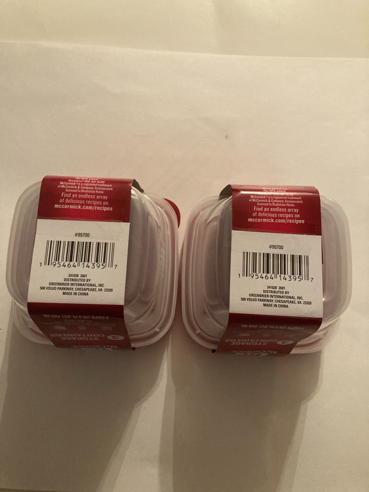 2 sets of 3 McCormick storage containers 2 cups each 16.5 fl oz total 6