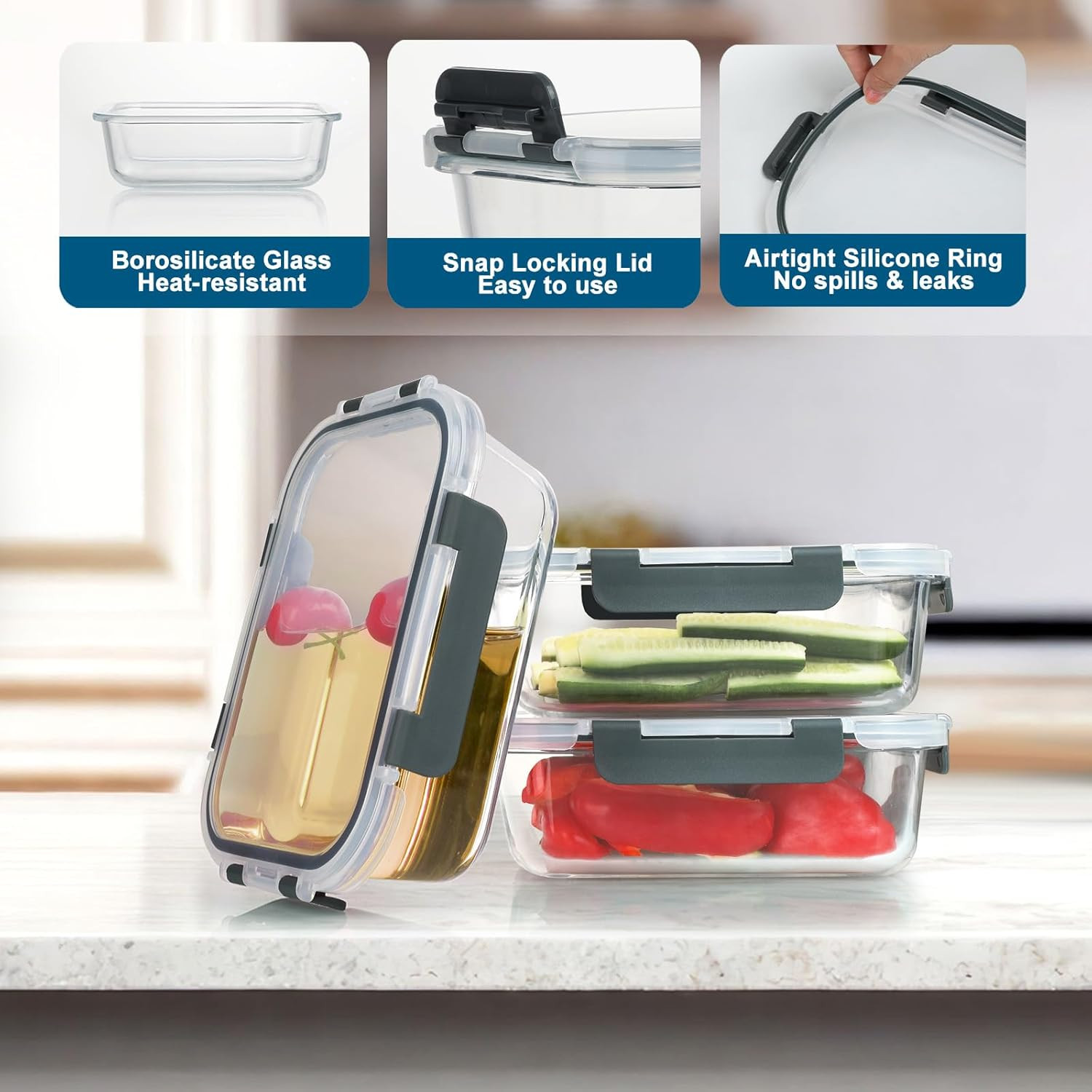10 Pack Glass Meal Prep Containers, Glass Food Storage Containers with Lids, Air