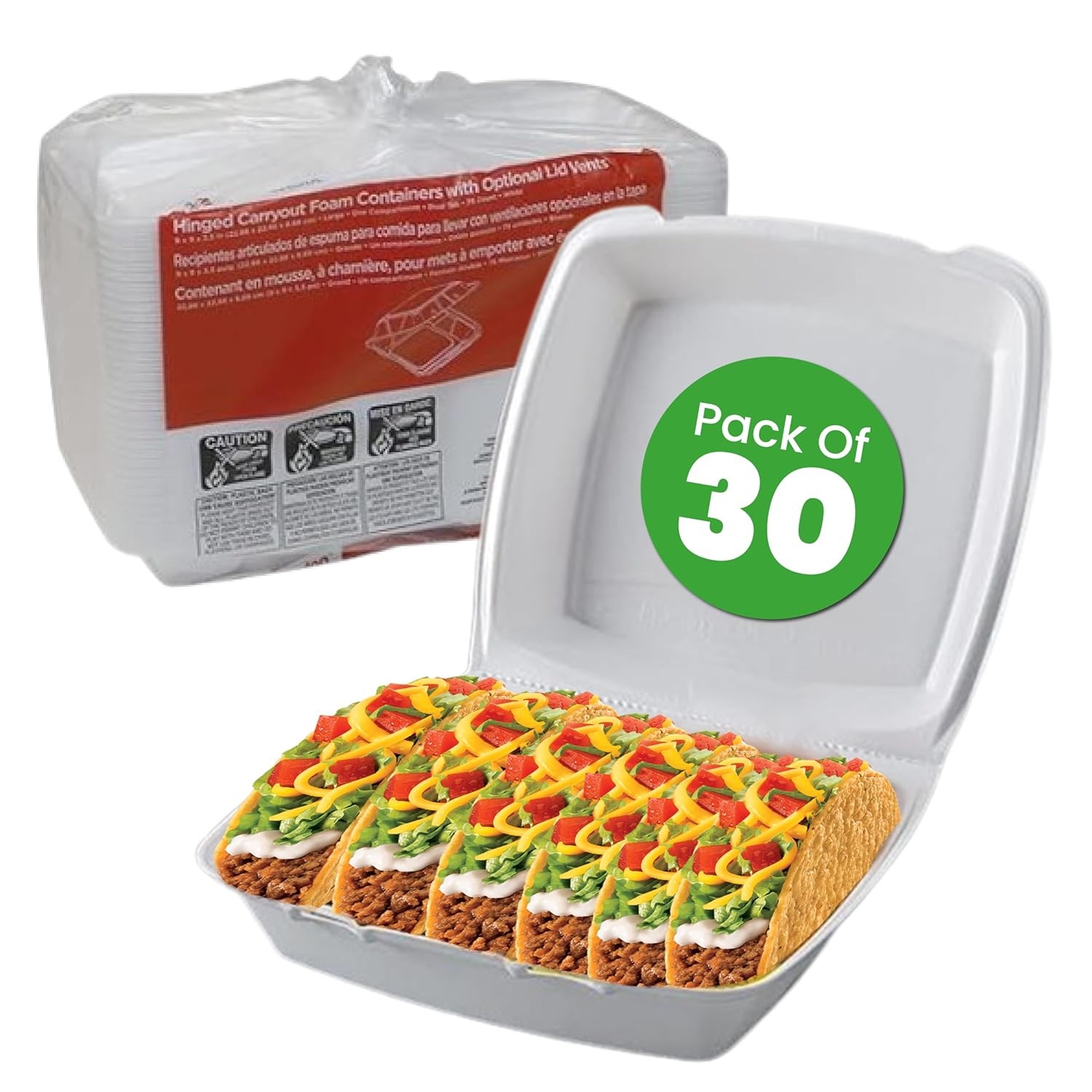 Pack of 30CT Choice Large 9 x 9 x 3.5 Inch Foam 1-Compartment Containers White