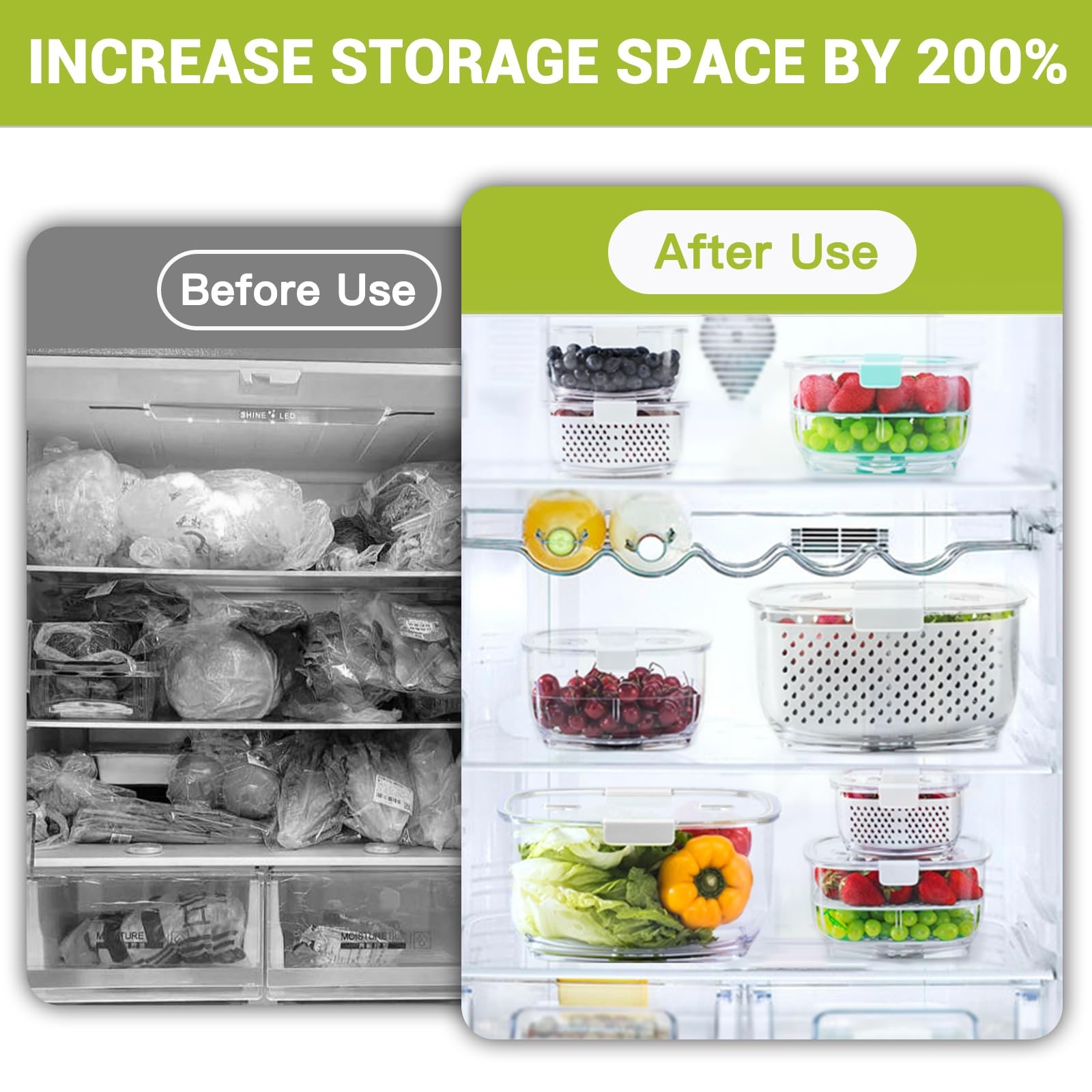 Fresh Produce Storage Containers 3Pcs Set, Bpa Free Fridge Organizer, White