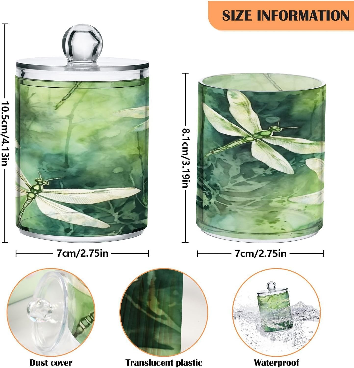 Green Dragonfly 2PC Airtight Transparent Plastic Storage Jar Food Storage