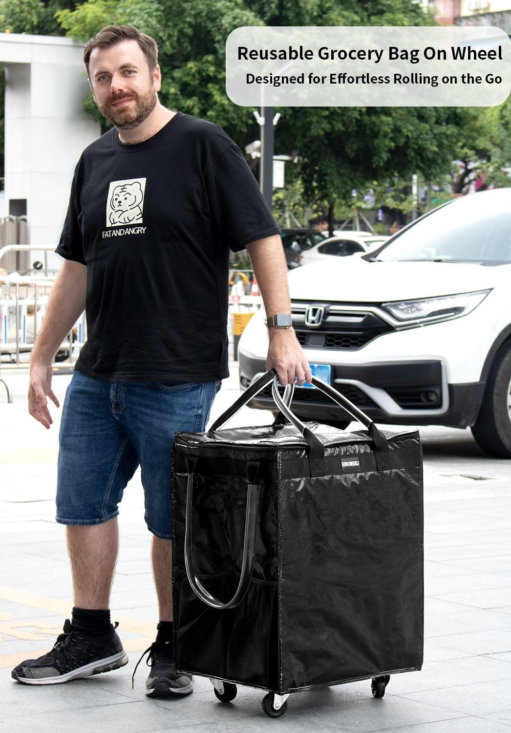 Black 70L Foldable Rolling Grocery Bag on Wheels – Durable & Portable Cart 66lb