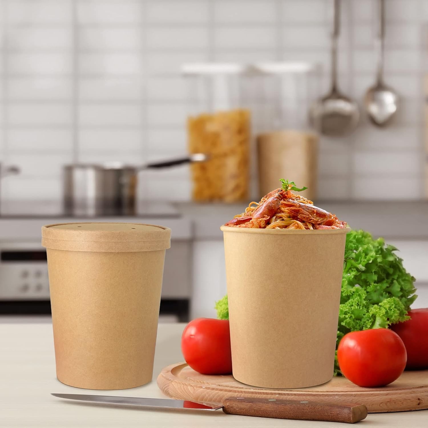 30 Sets 32 oz Paper Ice Cream Cups with Lids, Paper Food Containers With Vented