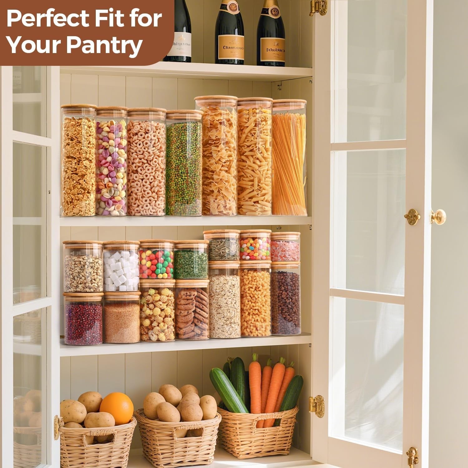Clear Kitchen Storage Jars – 6-Piece Set of Airtight Glass Canisters with Lids