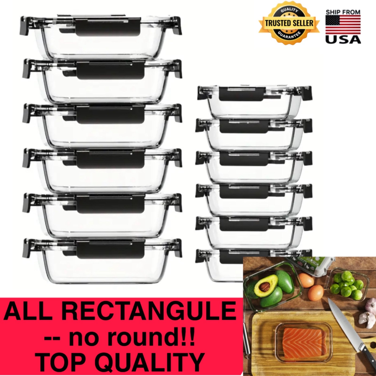 24-Piece Superior Glass Food Containers 🔥⭐️[[Rectangle Only—Fridge Perfection]]