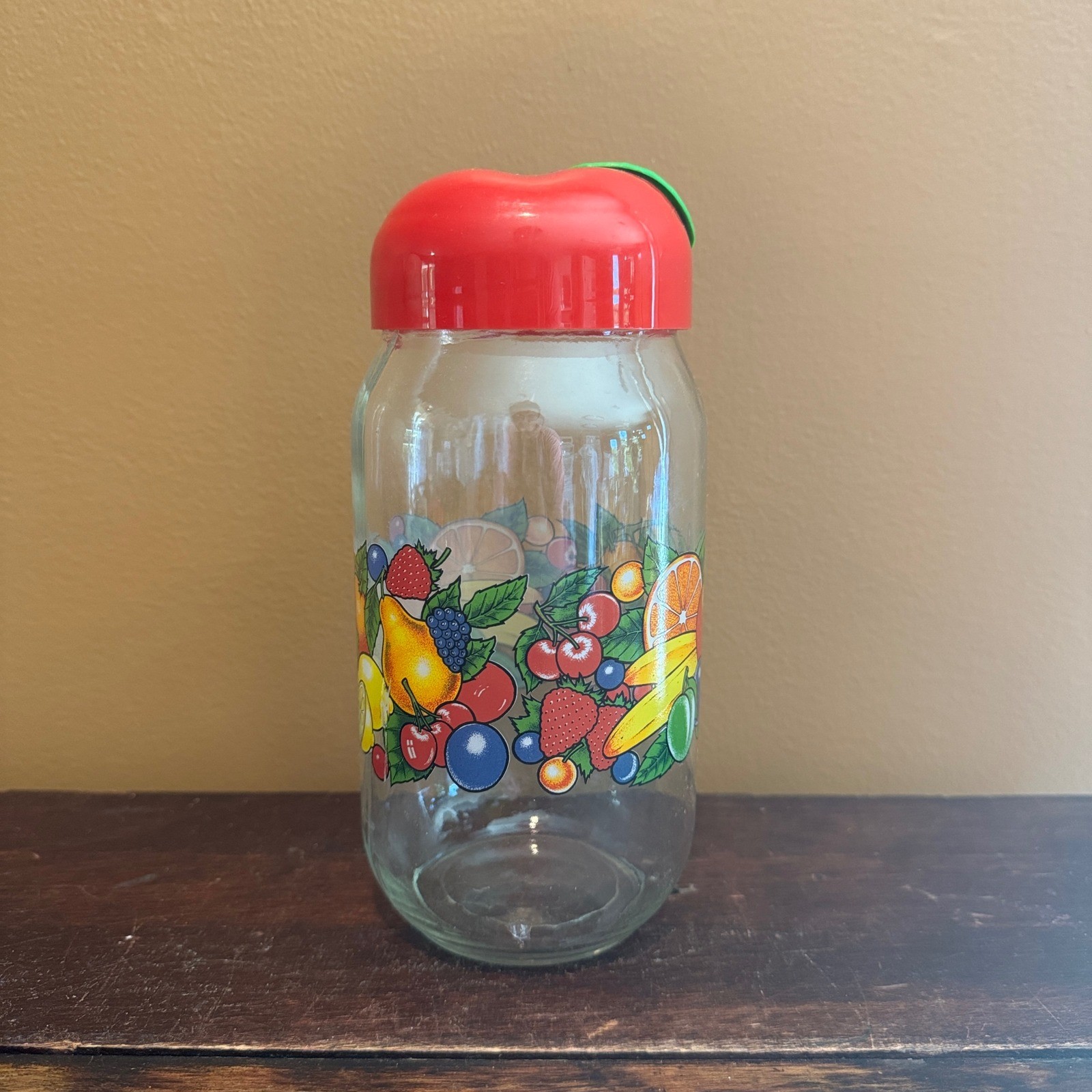 Vintage 1980s 1990s Retro Fruit Motif Food Storage Canister with Apple Lid