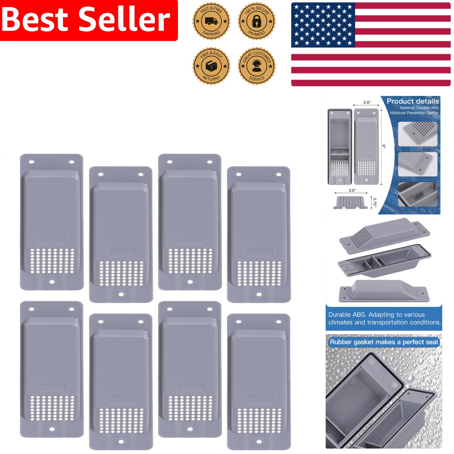 Shipping Container Vent Kit Heavy Duty ABS 8 Pack Gray Air Flow Reduce Humidity
