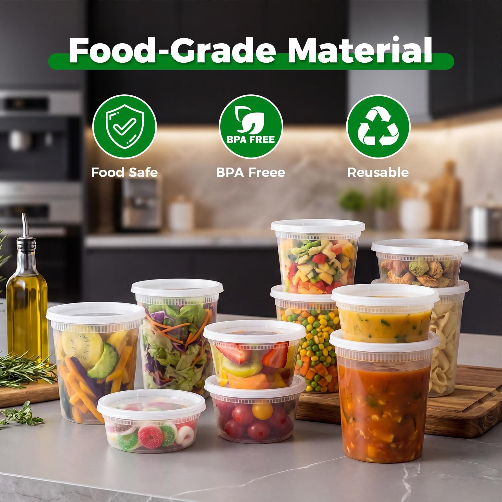 Deli Containers with Lids 48 Sets, 32/16/8 oz Food Storage Containers with Li…