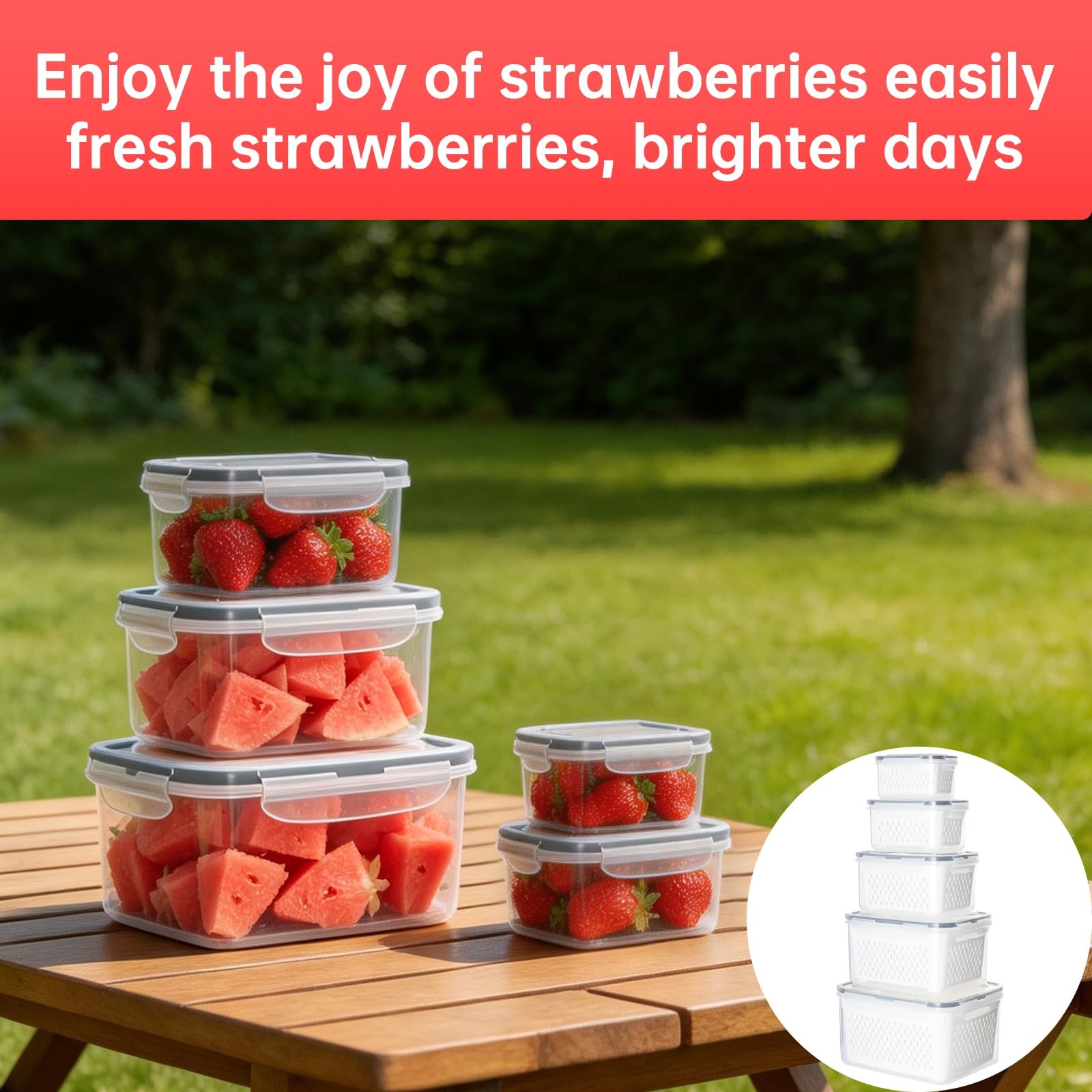 Watermelon Container with Strainer, Fruit Strainer Container with Lid 5 PCS