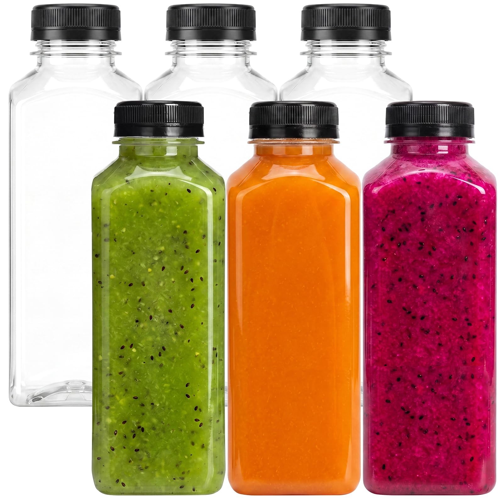 6pcs 16oz Plastic Juice Bottles with Caps, Clear Empty Reusable Water Bottles…