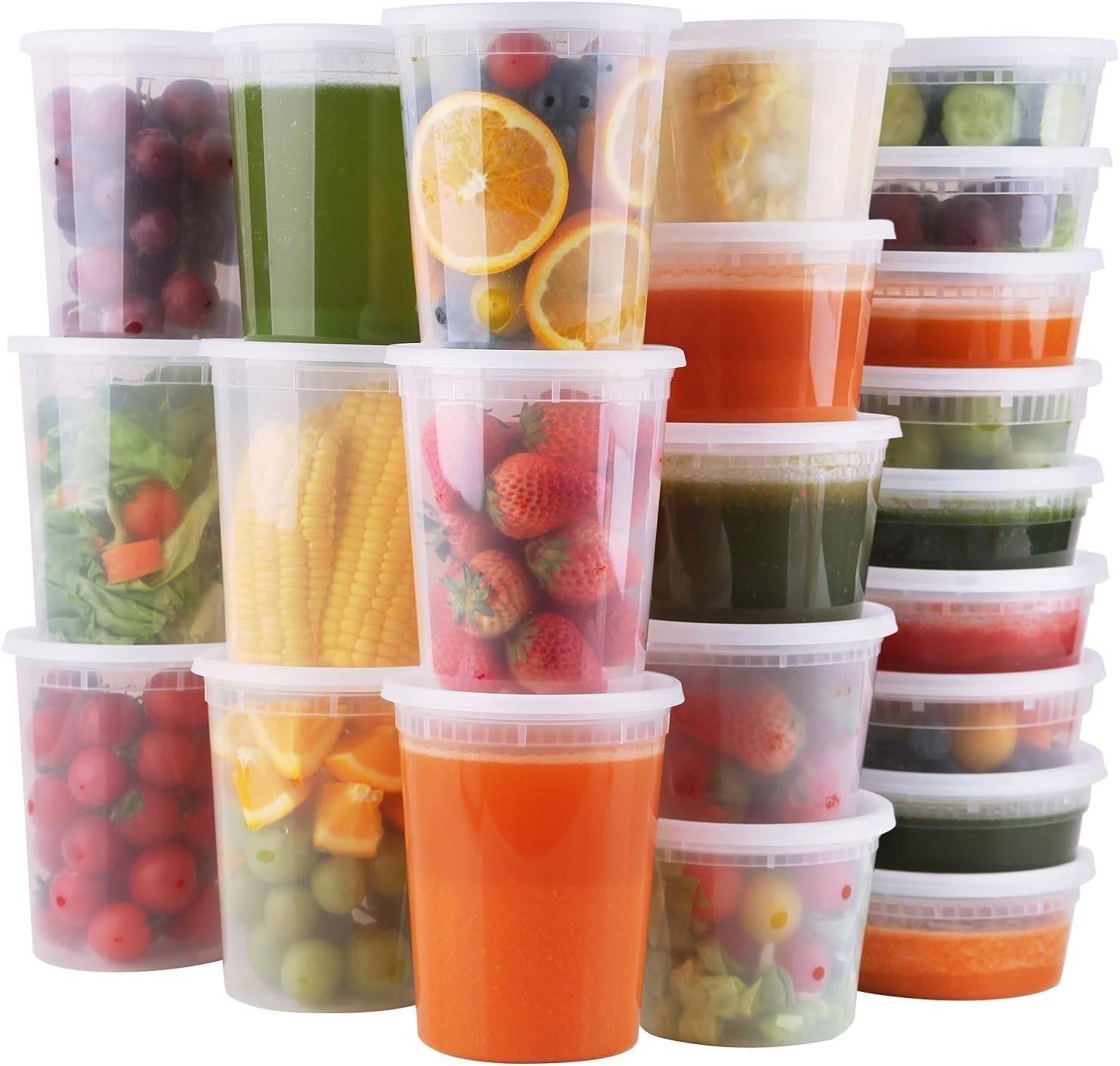 Deli Containers W/ Lids 48 Sets- Disposable Soup Containers 8oz 16oz 32oz