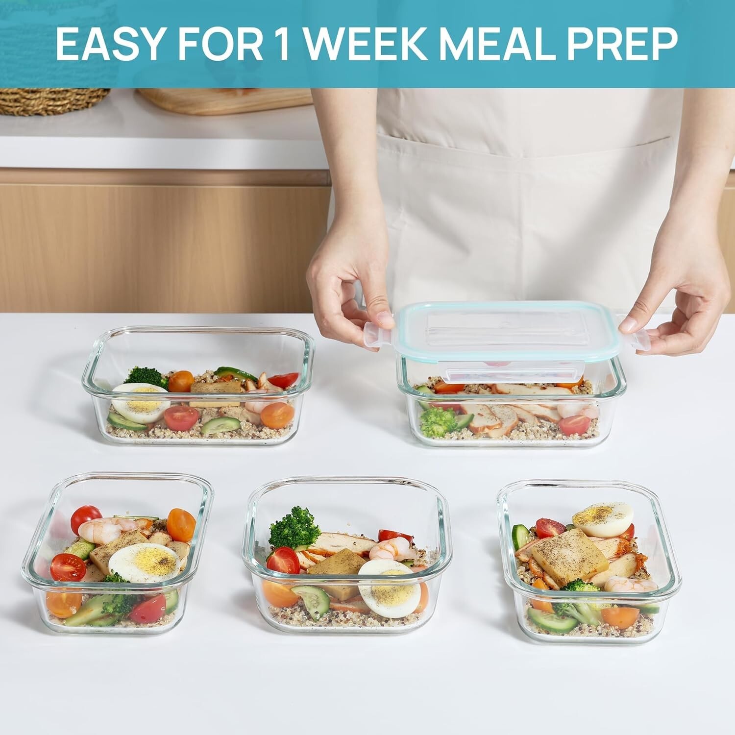 Almacenamiento De Alimentos De Vidrio Hermético De 8 Pack Con Tapas US NUEVO