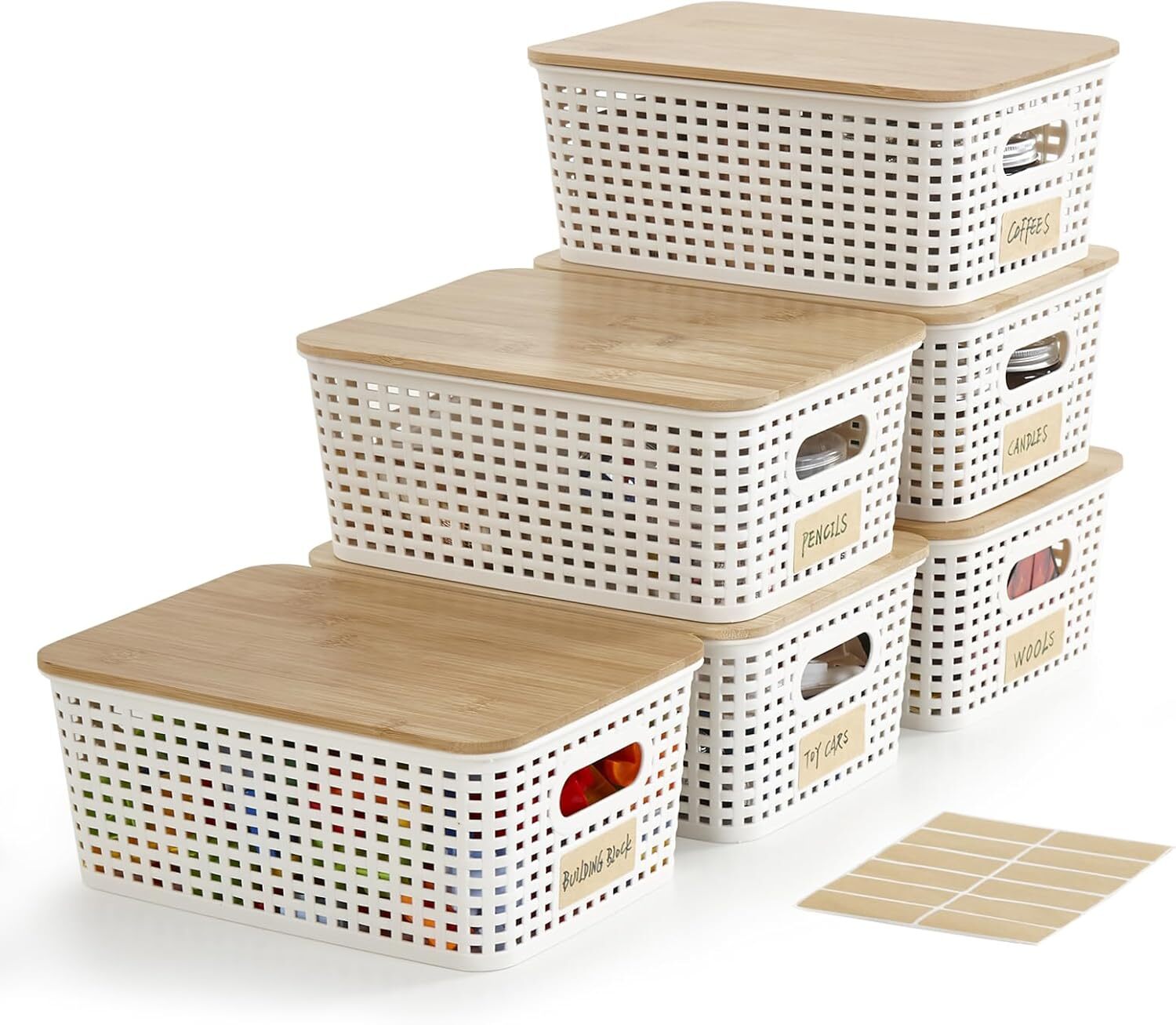 Small Plastic Storage Box with Bamboo Lid, Decorative Container for Food Pantry