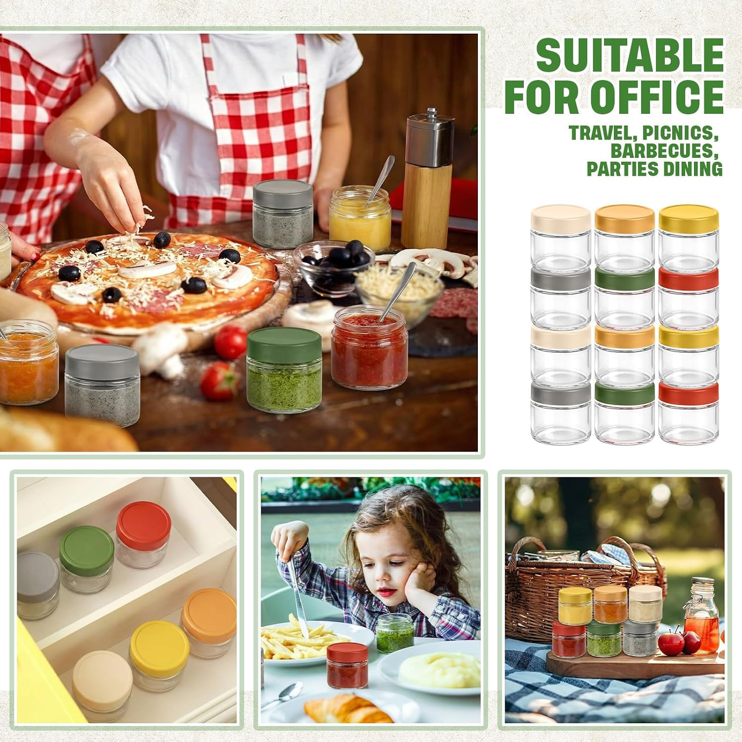 20 Pcs 2Oz Glass Salad Dressing Containers with Lids, Small Sauce Containers and
