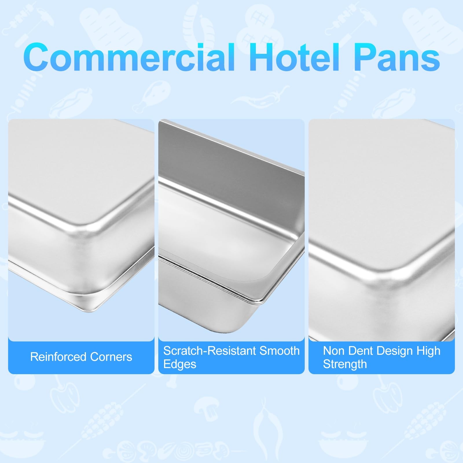 6 Pack Hotel Pans, 1/1 Size 4″ Deep Stainless Steel Trays for Food, 20.8″ L x…