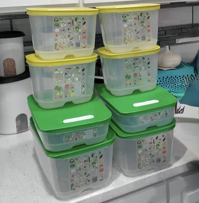 Plastic Rectangular Storage Container Set Snap Lids Clear/Green/Yellow