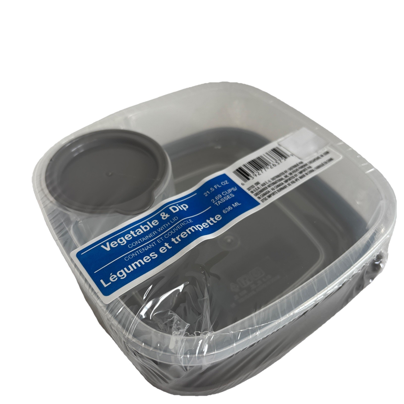 NEW Vegetable & Dip Container With Lid, Gray, 21.5 Fl Oz/2.69 Cups