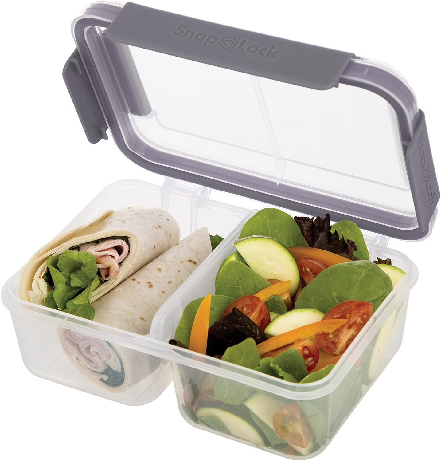 Progressive SNL-1018GY SnapLock 4-Cup Large Divided Lunch Container – Gray
