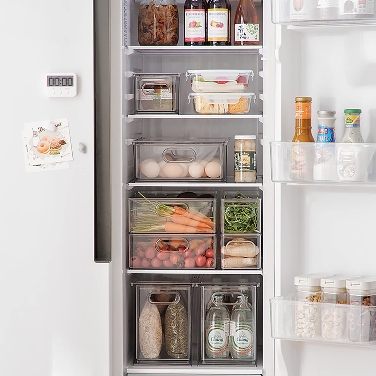 4Pack Stackable Fridge Drawers Pull-out Storage Bins with Handle Clear Food C…