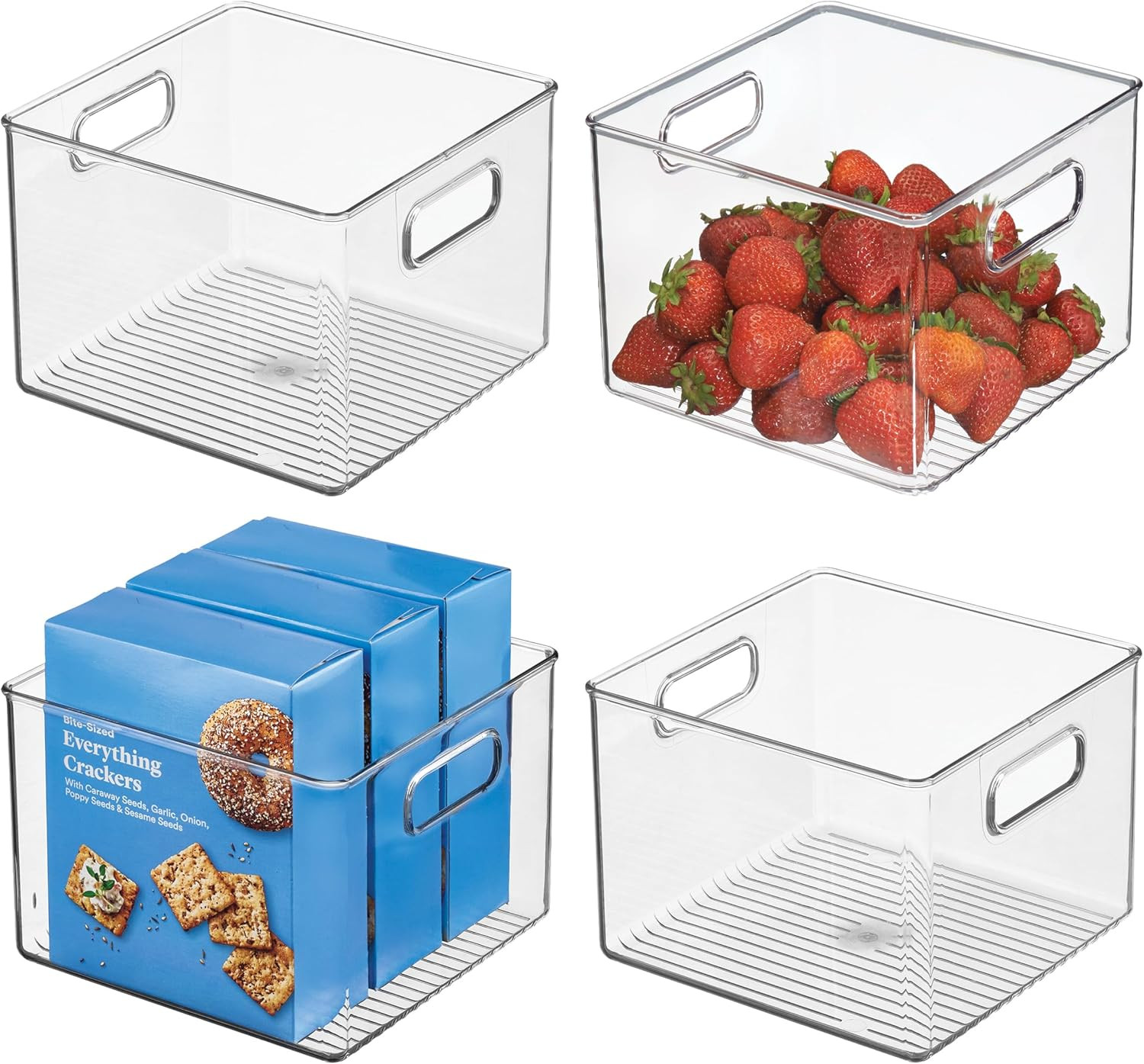 Clear Plastic Storage Bins, 4-Pack | for Kitchen Pantry and Fridge, for Cabinets