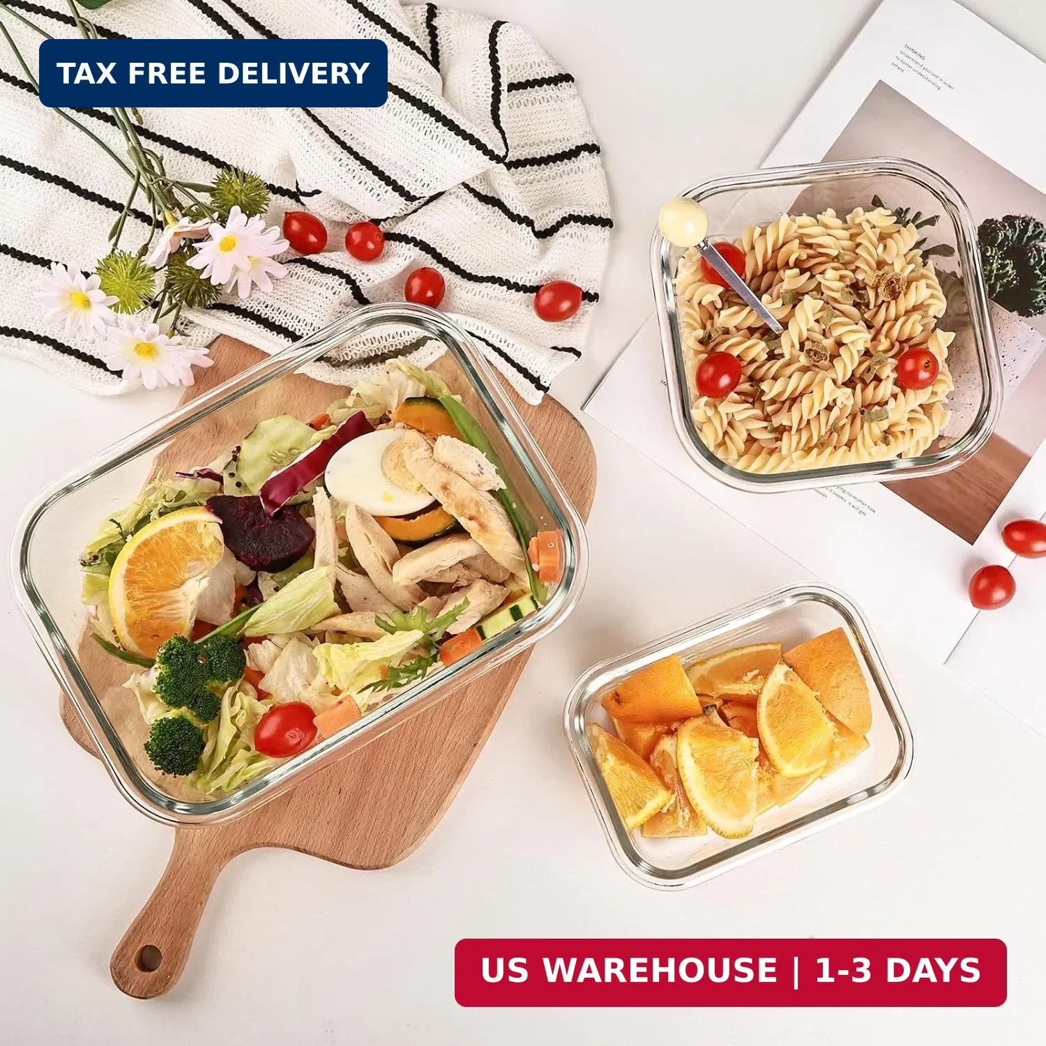 8 Pack Glass Meal Prep Containers with Lids, Extra Thick Airtight Food Storage S
