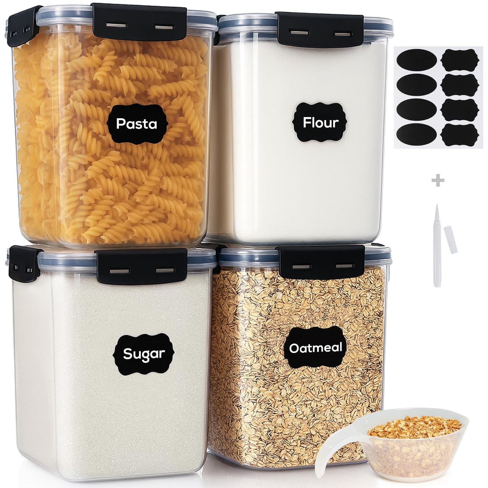 Large Thicker Food Storage Containers with Lids Airtight 5.3L/179Oz, 4pcs Pla…