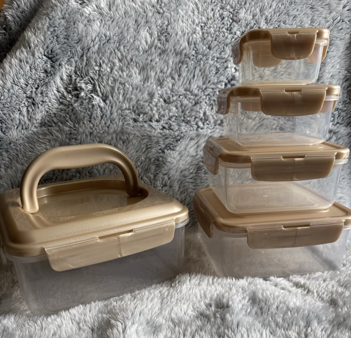 Lock n Lock 5 pc Square Nestable with Handle Lid GOLD Golden Sand NEW