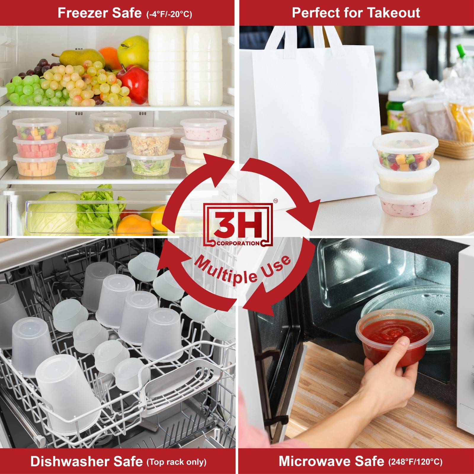 3H 8 oz Food Storage Containers with Lids (240 Set) Deli Containers with lids