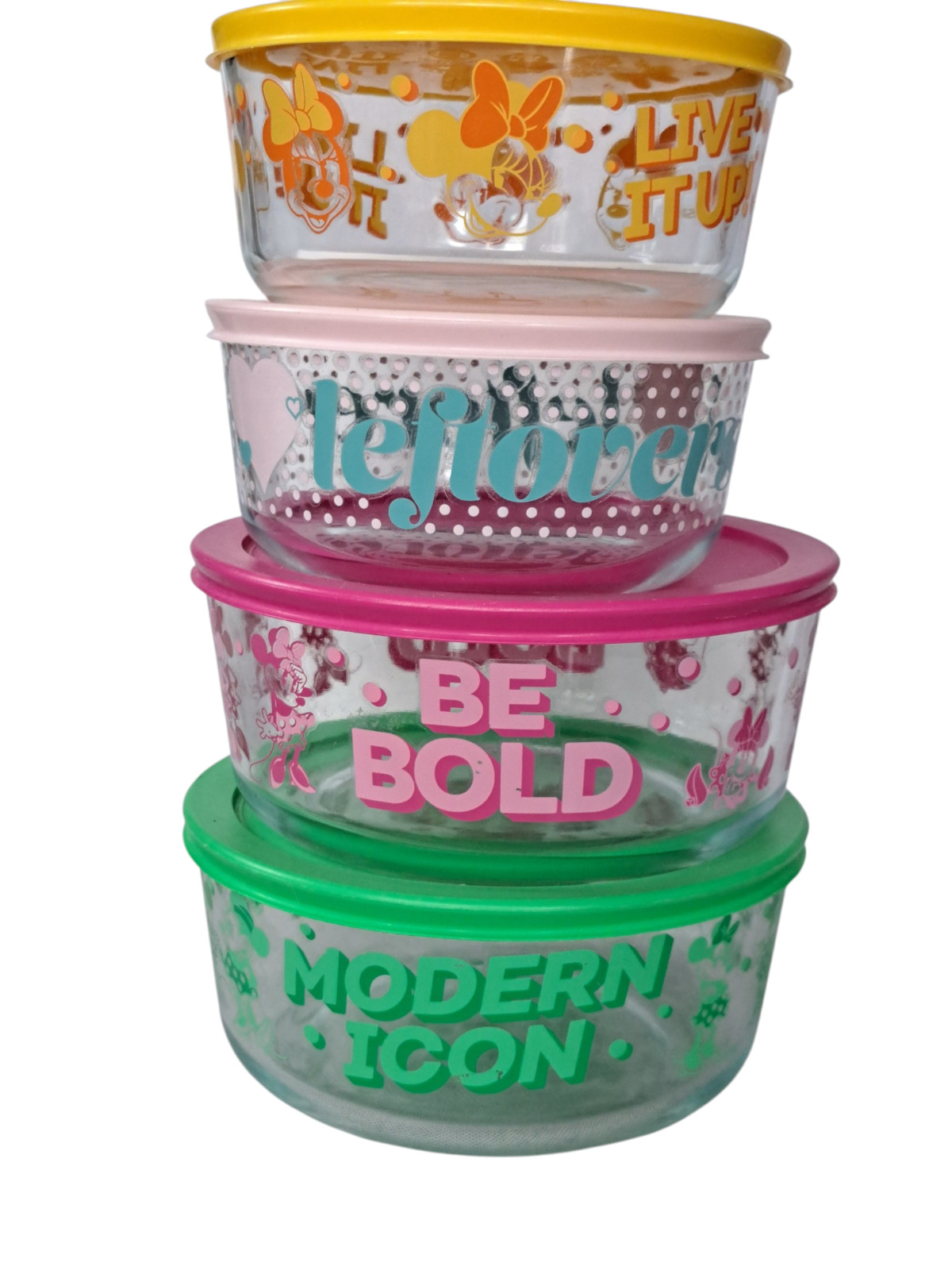Disney Minnie Mouse Pyrex Glass Food Storage Bowls with Lids Set