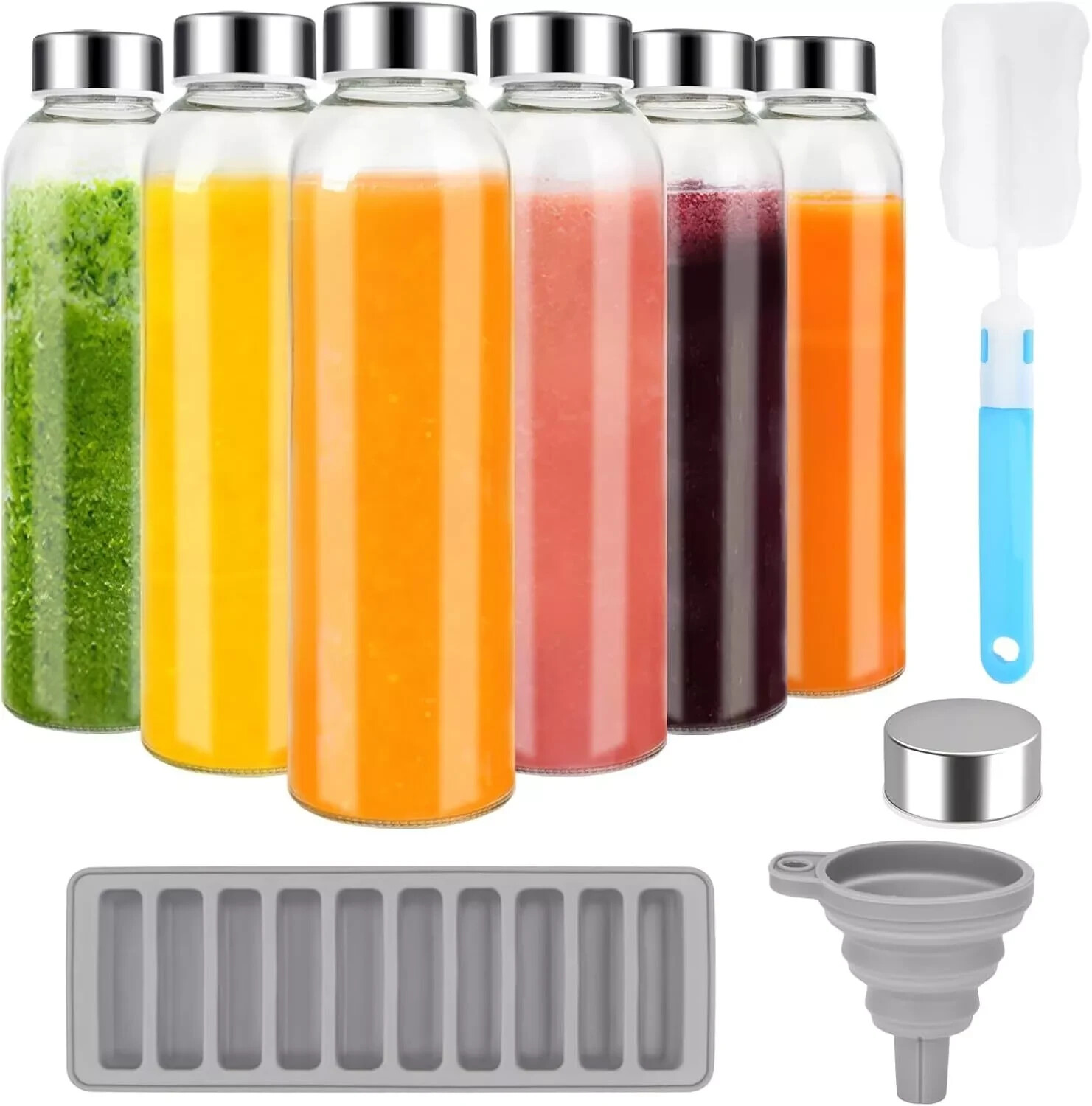 Zukro Glass Juice Bottles With Lids For Juicing 18 Oz, Reusable Clear Glass With