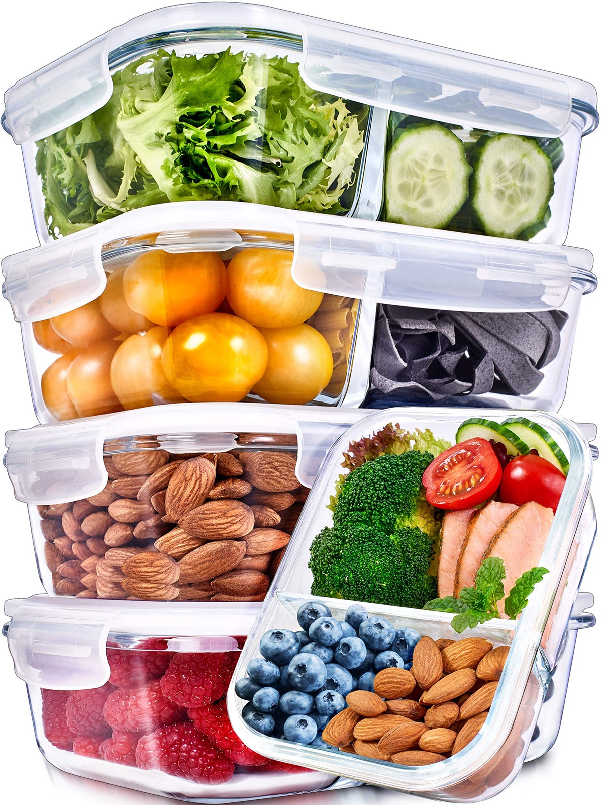 Prep Naturals 36oz Glass Meal Prep Containers Airtight Glass Food Storage Co…